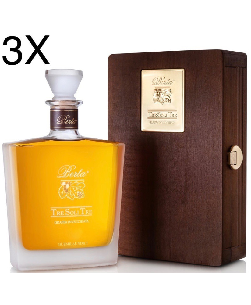 Vendita online Grappa Berta,  Tre Soli Tre 2011 di nebbiolo invecchiata 8 anni. Prodotta a Frazione Casalotto Mombaruzzo - Asti.