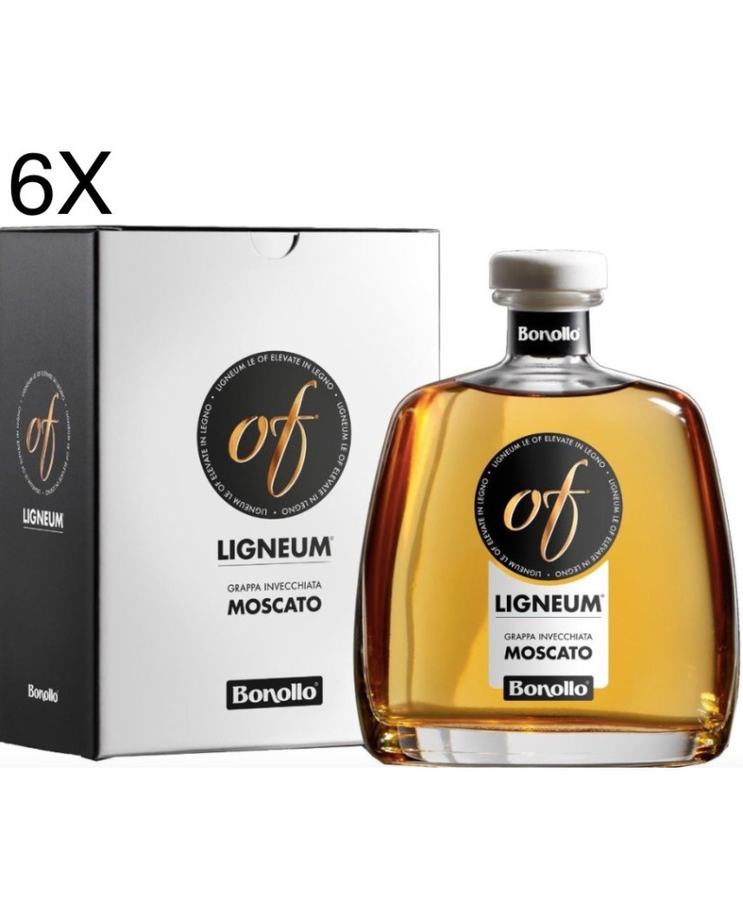 Vendita online Grappa Of BONOLLO di Moscato, linea Ligneum, elevata in legno di rovere invecchiato. Shop on line grappa di mosca