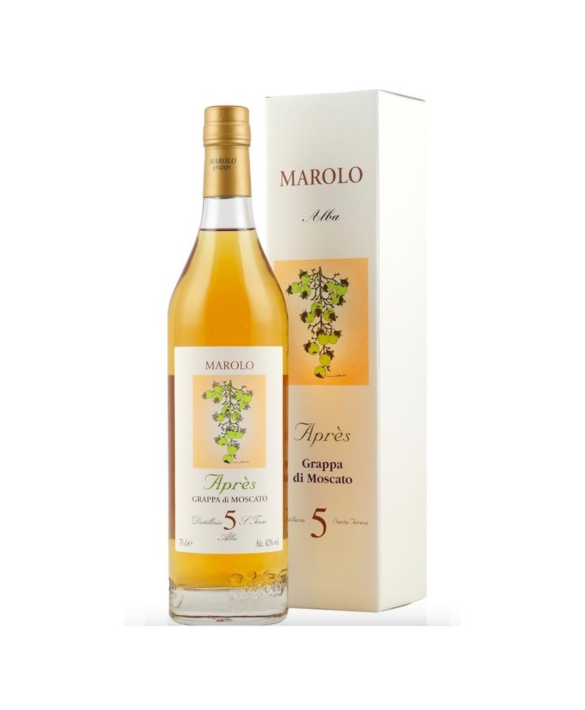 Vendita online e prezzi Grappa Marolo di Moscato Après invecchiata 5 anni. Shop online grappe della distilleria Marolo di Alba,
