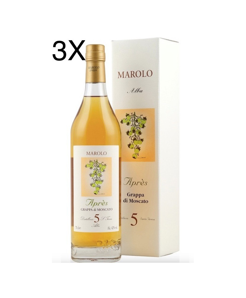 Online sales and prices Grappa Italian Marolo Moscato Après aged five years. Shop online Italian grappa distillery Marolo Alba,