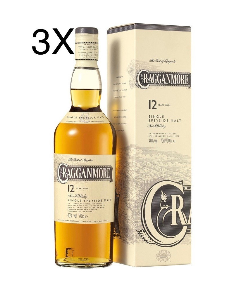 (3 BOTTIGLIE) Cragganmore  - Speyside Single Malt - 12 anni - 70cl