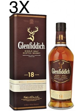 (3 BOTTIGLIE) Glenfiddich - Single Malt Scotch Whisky - 18 anni - 70cl - Astucciato