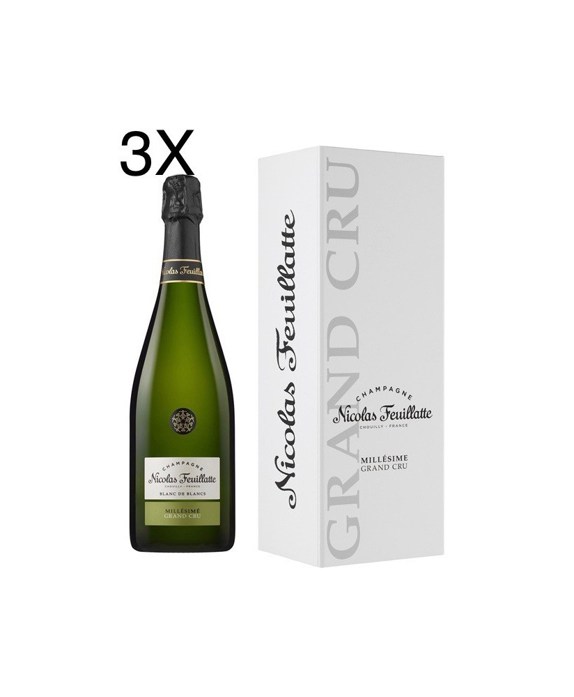 (3 BOTTLES) Nicolas Feuillatte - Grand Cru Chardonnay Vintage 2011 - Blanc de Blancs - Champagne - 75cl - Gift Box