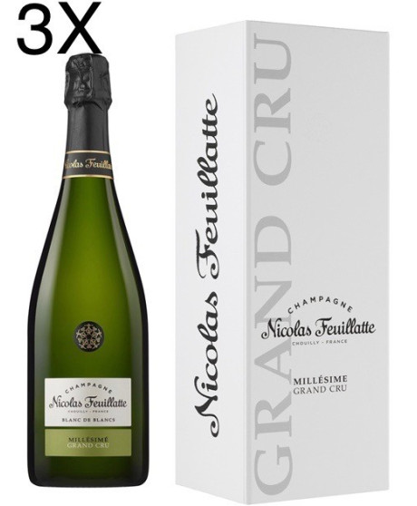 (3 BOTTLES) Nicolas Feuillatte - Grand Cru Chardonnay Vintage 2011 - Blanc de Blancs - Champagne - 75cl - Gift Box