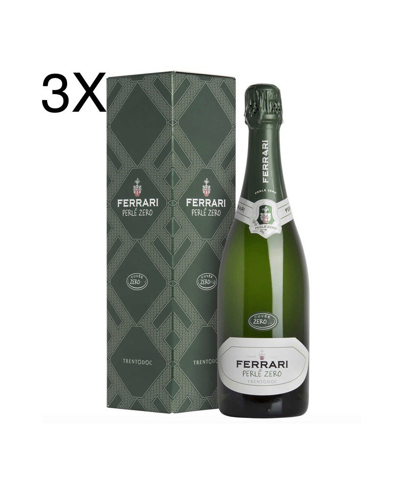 (3 BOTTLES) Ferrari - Perlè Zero - Cuvee Zero 2016 - Trento DOC - Gift box