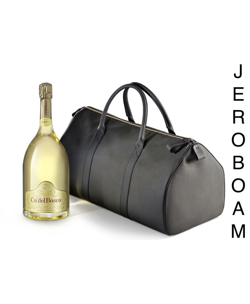Vendita online Cà del Bosco Jeroboam confezionato in borsone di pelle, shop Franciacorta Brut del Bresciano, Erbusco.