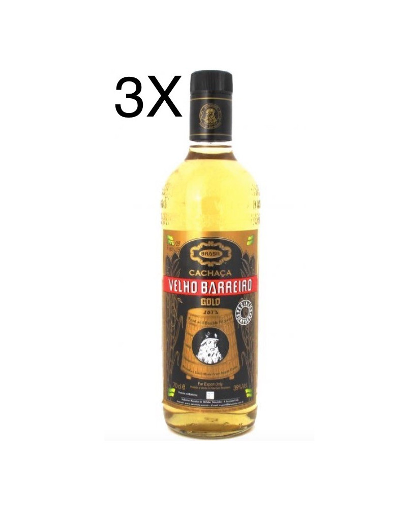 (3 BOTTLES) Cachaça - Velho Barreiro - Gold - 70cl