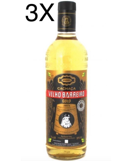 (3 BOTTLES) Cachaça - Velho Barreiro - Gold - 70cl