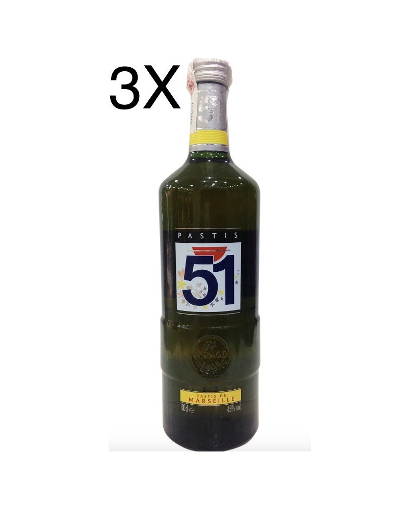 (3 BOTTLES) Pernod Ricards - Pastis de Marsille 51 - 100cl