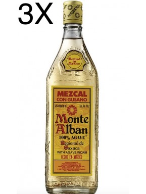 (3 BOTTLES) Monte Alban - Mezcal - 100% Agave - Gusano - Agave Worm - 70cl 