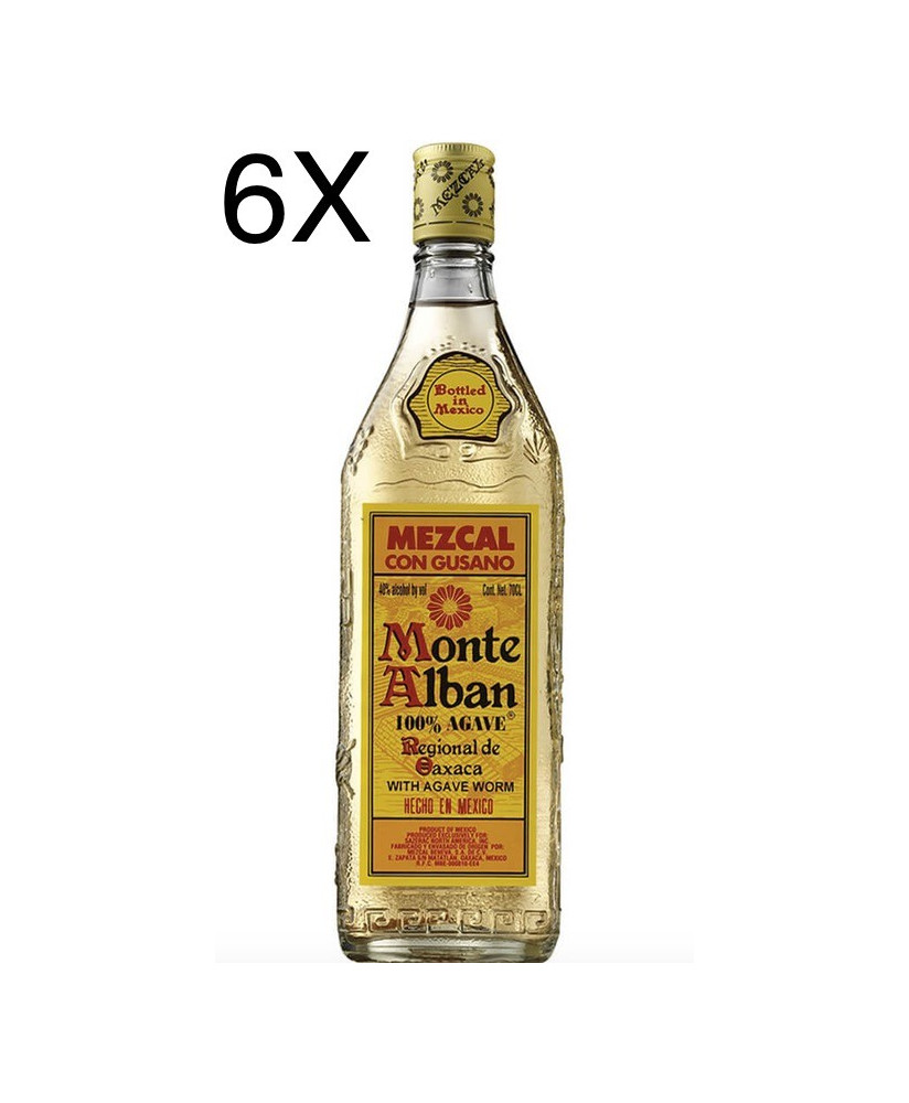 (6 BOTTLES) Monte Alban - Mezcal - 100% Agave - Gusano - Agave Worm - 70cl 