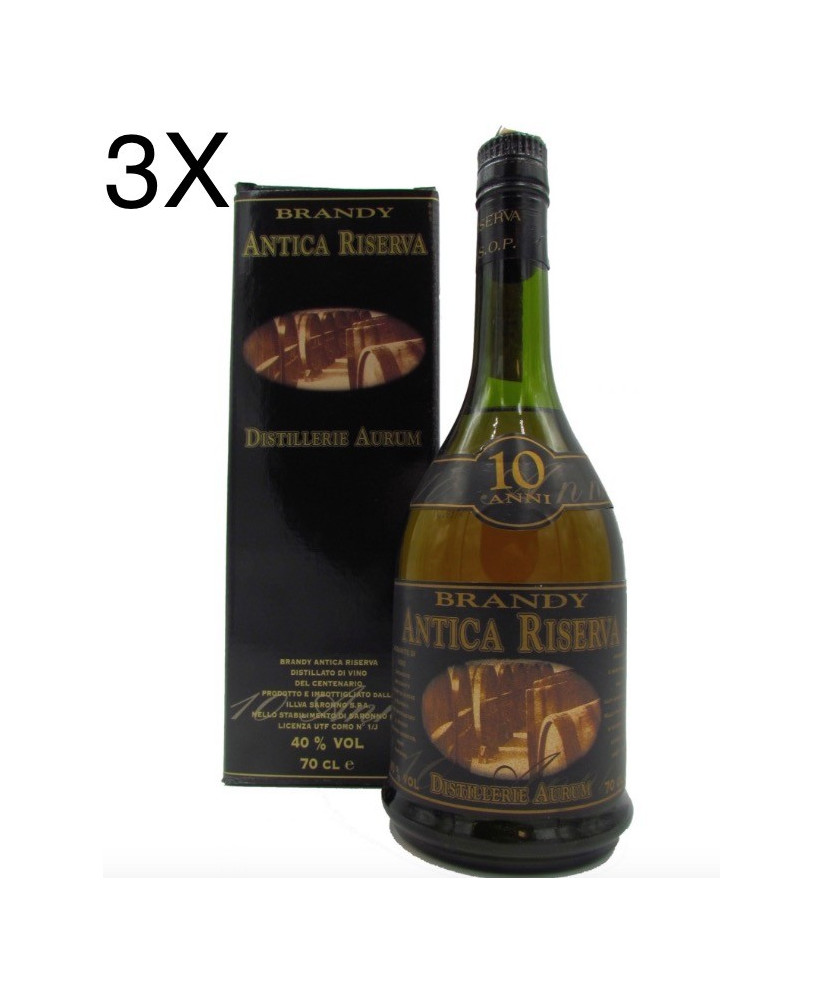 (3 BOTTIGLIE) Distilleria Aurum - Brandy Antica Riserva 10 anni - 70cl