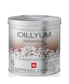 Vendita online capsule Illy Caffe' Idillyum a basso contenuto di cagffeina per macchina iperespresso. Confezione da 21 caffè esp