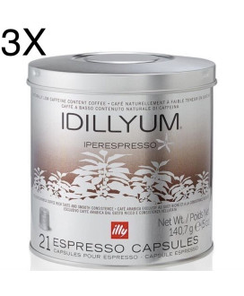 Vendita online capsule Illy Caffe' Idillyum a basso contenuto di cagffeina per macchina iperespresso. Confezione da 21 caffè esp