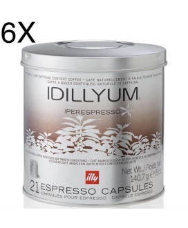 Vendita online capsule Illy Caffe' Idillyum a basso contenuto di cagffeina per macchina iperespresso. Confezione da 21 caffè esp