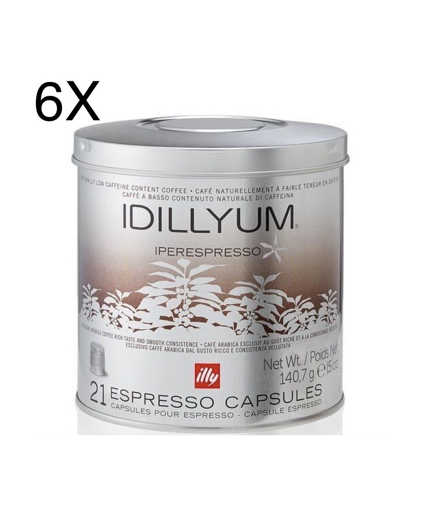 Vendita online capsule Illy Caffe' Idillyum a basso contenuto di cagffeina per macchina iperespresso. Confezione da 21 caffè esp