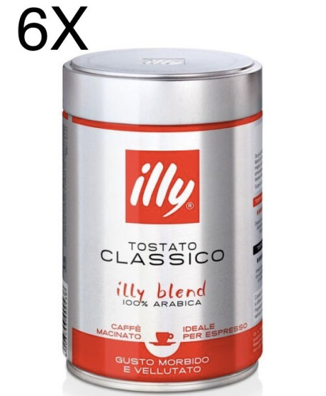 (6 CONFEZIONI X 250g) ILLY - Caffè Macinato Espresso Tostato Classico