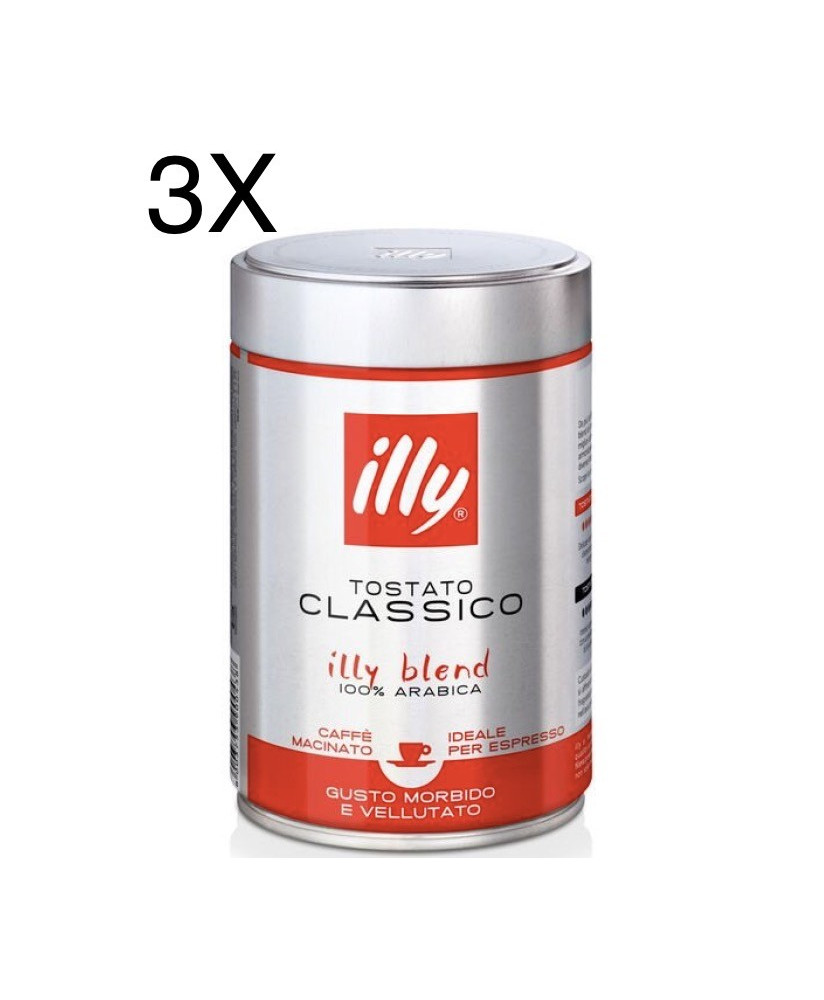 (3 CONFEZIONI X 250g) ILLY - Caffè Macinato Espresso Tostato Classico