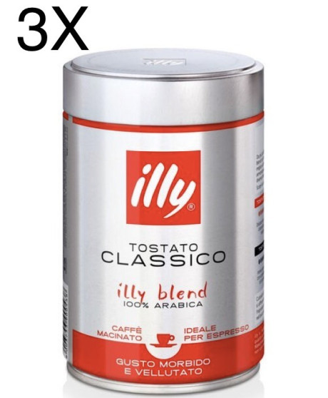 (3 CONFEZIONI X 250g) ILLY - Caffè Macinato Espresso Tostato Classico