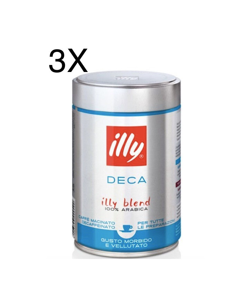 (3 CONFEZIONI X 250g) ILLY - Caffè Macinato Espresso Decaffeinato