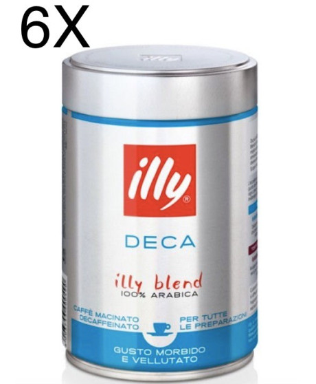 (6 CONFEZIONI X 250g) ILLY - Caffè Macinato Espresso Decaffeinato