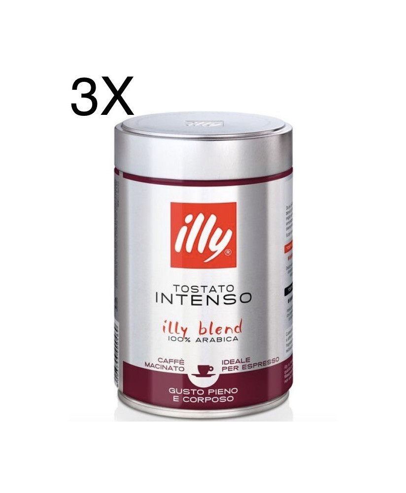 (3 PACKS) ILLY - CAFFE' ESPRESSO - Intense Roast - 250g