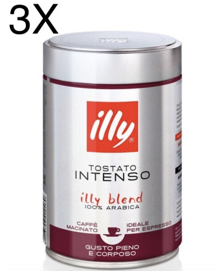 (3 PACKS) ILLY - CAFFE' ESPRESSO - Intense Roast - 250g