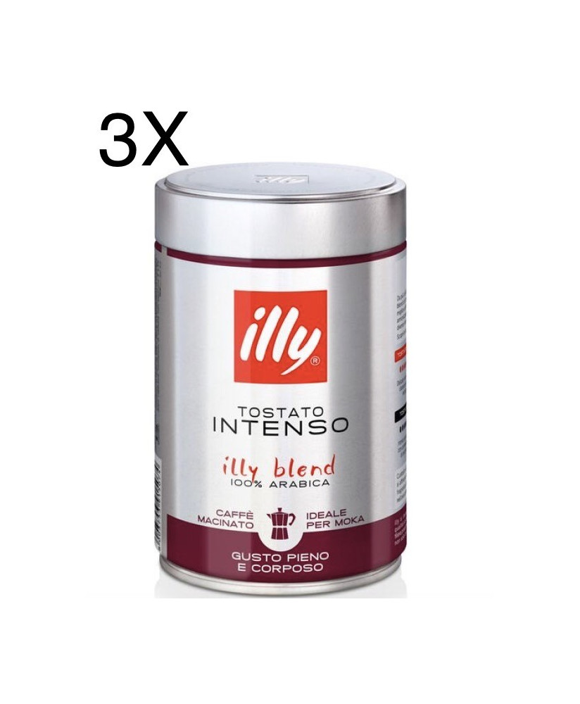 (3 PACKS) ILLY - COFFEE MOKA - Intense Roast - 250g