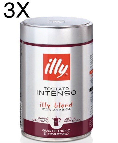 (3 CONFEZIONI X 250g) ILLY - Caffè Macinato Moka Tostato Intenso