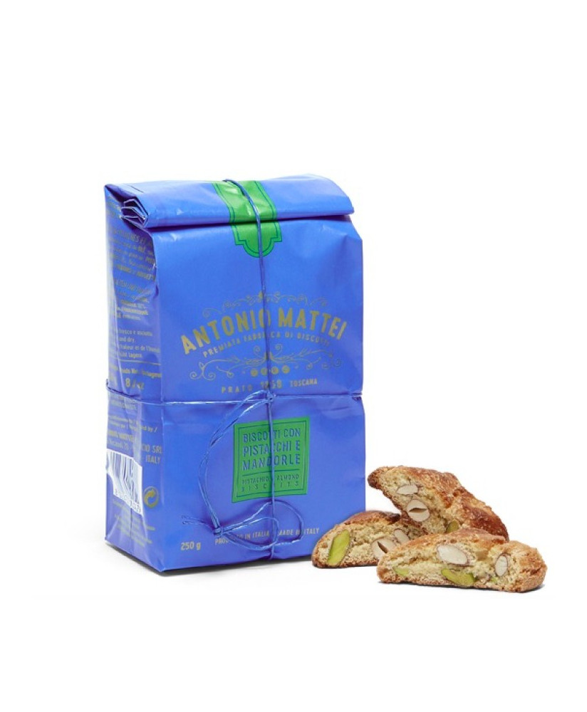 Vendita online Cantuccini pistacchi e mandorle, del biscottificio Antonio Mattei di Prato. Shop on line biscotti di