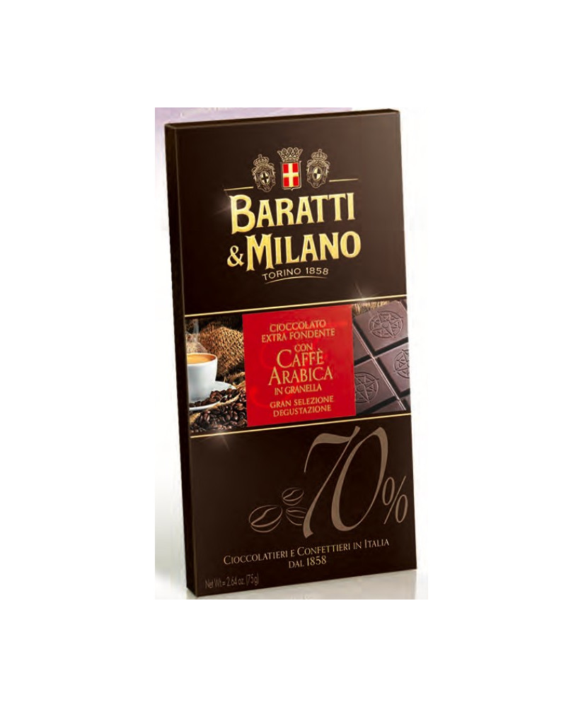 Vendita online tavolette di cioccolato fondente Baratti & Milano con caffè arabica. Shop on line Baratti Torino