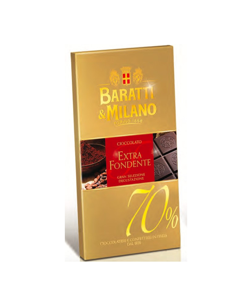 Vendita online tavolette di cioccolato extra fondente Baratti & Milano con cacao del Ghana 70%. Shop on line barrette di cioccol