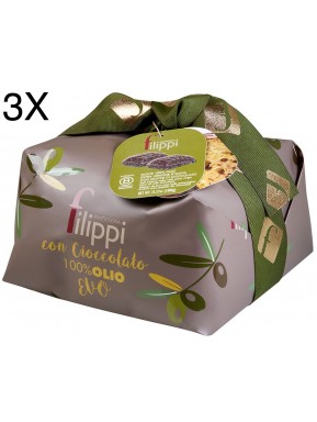 (3 PANETTONI X 1000g) Filippi - Panettone con Cioccolato all' Olio d'Oliva