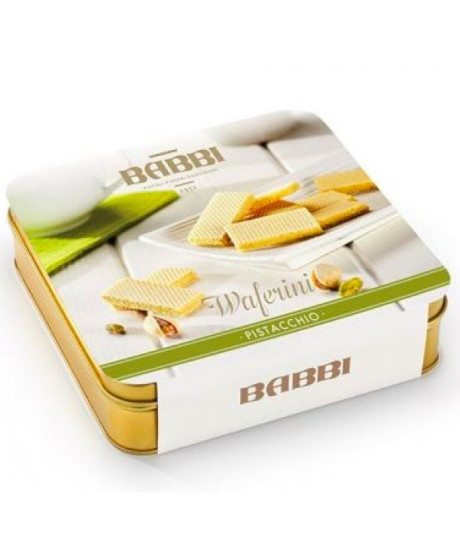 Vendita online Waferini Babbi ripieni di crema al pistacchio. Shop online Wafers Babbi in scatola di metallo dorata, miglior pre Vendita online Waferini Babbi ripieni di crema al pistacchio. Shop online Wafers Babbi in scatola di metallo dorata, miglior pre