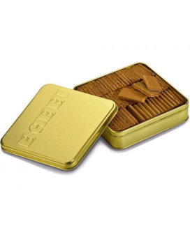 Vendita online Waferini Babbi ripieni di crema al cioccolato fondente. Shop online Wafers Babbi in scatola di metallo dorata, mi