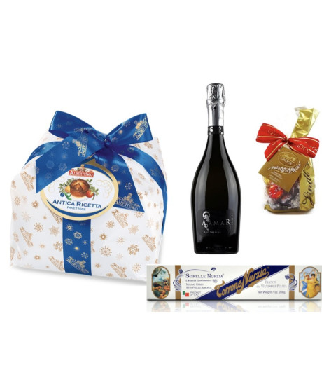 Online sales packaging Christmas 2013. Prosecco, Panettone Craft Albertengo quality (Typical Christmas Cake) and Nougat Flamigni