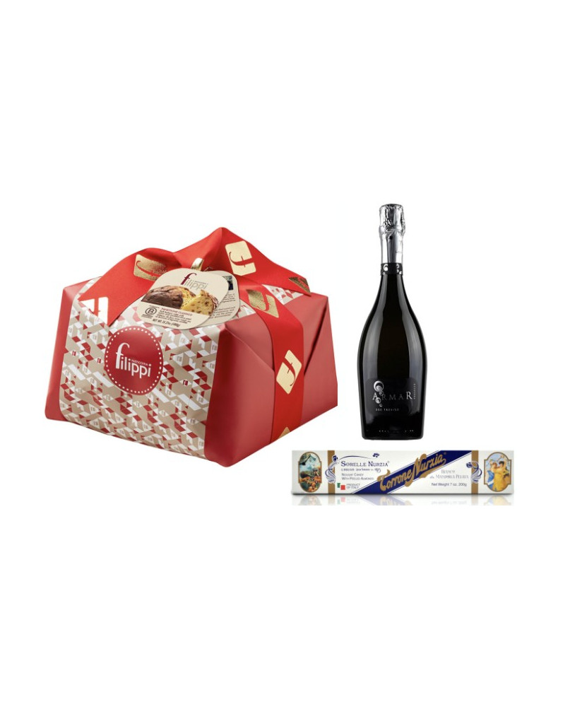 Online sales packaging Christmas 2013 with prosecco, panettone craft Filippi quality (Typical Christmas Cake) and Italian Prosec