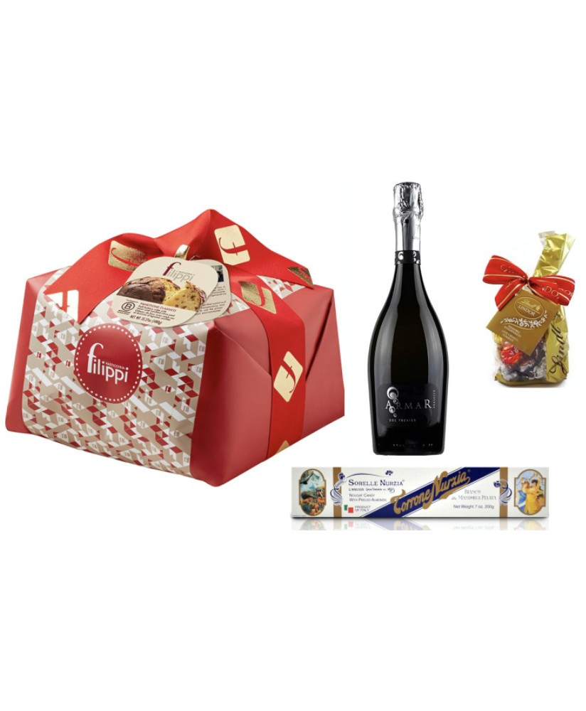Online sales packaging Christmas 2013 with prosecco, panettone craft Filippi quality (Typical Christmas Cake) and Italian Prosec