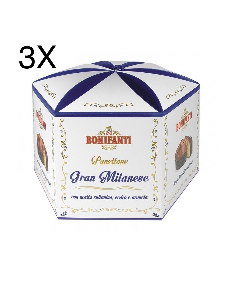 (3 CHRISTMAS CAKES X 1000g) Bonifanti - Festive Cake "Gran Milanese"