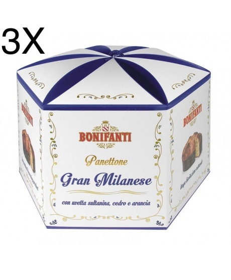 (3 CHRISTMAS CAKES X 1000g) Bonifanti - Festive Cake "Gran Milanese"