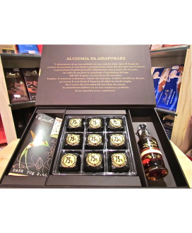 Buy Online sales box VENCHI Union Perfecta, containing 2 tablets of dark chocolate, chocolates Venchi and 1 Bottle of Rum Zacapa