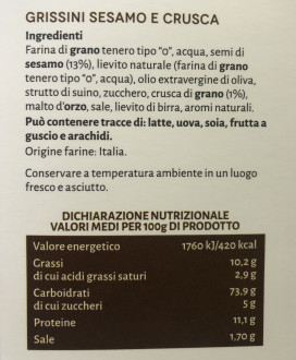 Vendita online Grissini di San Patrignano sesamo e crusca, Shop online Grissini Artigianali