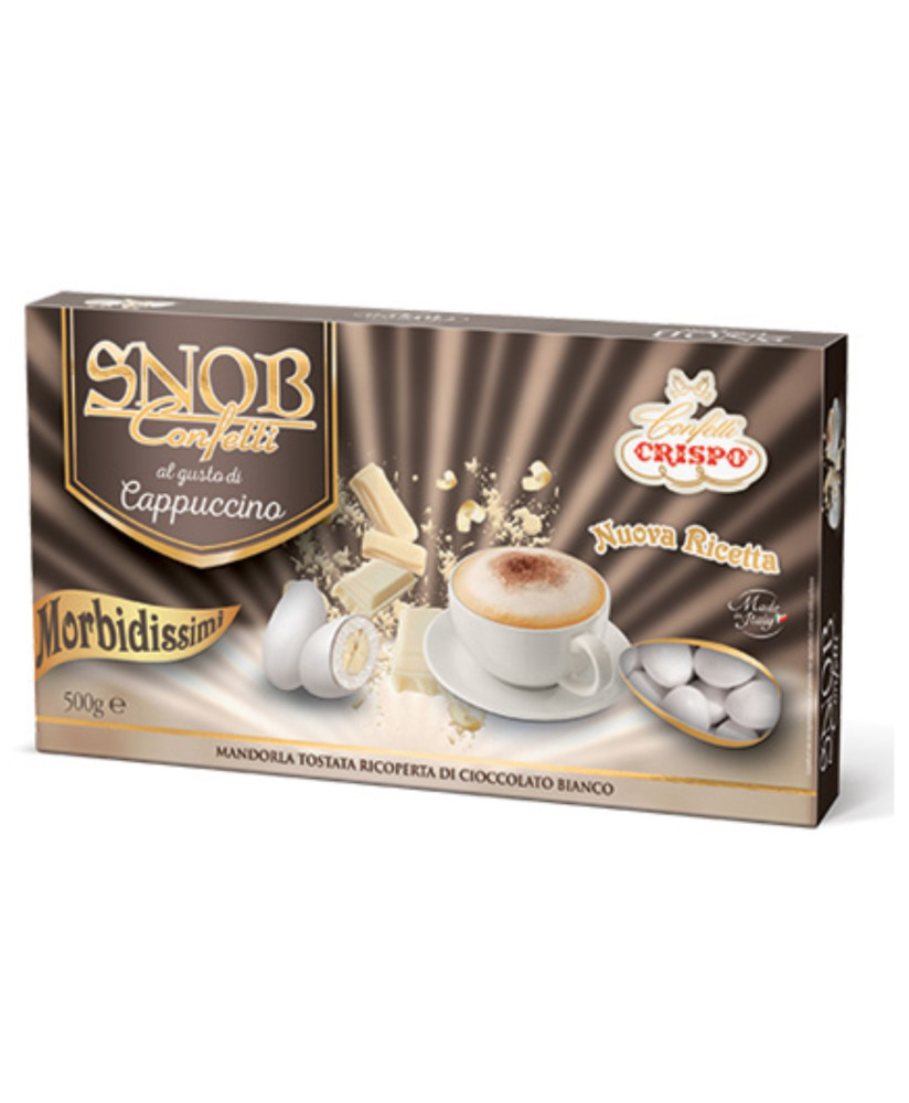 Vendita online confetti bianchi Crispo Snob Mandorla e Cappuccino. Shop on line Confetti Crispo ripieni a vari gusti! Scatole da
