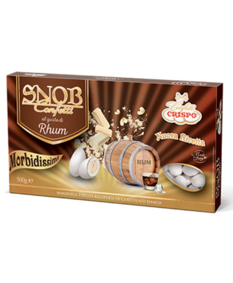 Vendita online confetti Crispo al Rum, bianchi ripieni alle creme al gusto di Rhum con mandorla tostata ricoperta di cioccolato. Vendita online confetti Crispo al Rum, bianchi ripieni alle creme al gusto di Rhum con mandorla tostata ricoperta di cioccolato.