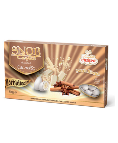 CONFETTI CRISPO - SNOB - CANNELLA. Vendita online confetti bianchi al gusto di Cannella con Mandorla e cioccolato. Shop on line CONFETTI CRISPO - SNOB - CANNELLA. Vendita online confetti bianchi al gusto di Cannella con Mandorla e cioccolato. Shop on line