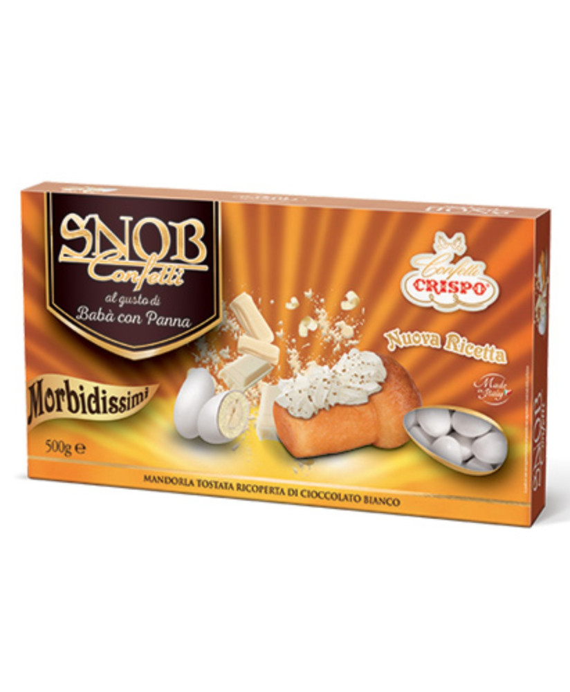 Vendita online confetti Crispo Snob gusto Baba e Panna. Shop on line Confetti Crispo ripieni con mandorla, uno strato di cioccol