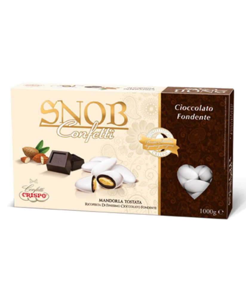 vendita online confetti snob crispo bianchi al cioccolato fondente con mandorla tostata ricoperta di cioccolato shop confetteria