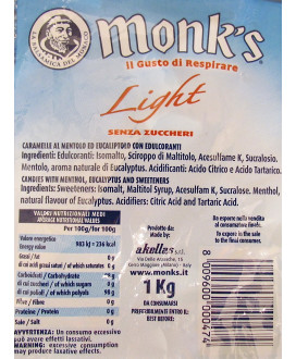 Vendita online caramelle Monk's all' Eucalyptus senza zucchero dure. Shop on line caramelle Monk's senza zucchero emolienti per 