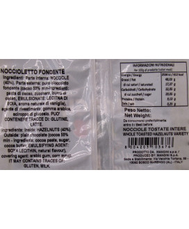 Mangini, Noccioletto Fondente, Nocciola ricoperta di puro cioccolato fondente a € 20,00 al kg. Vendita online Nocciole ricoperte