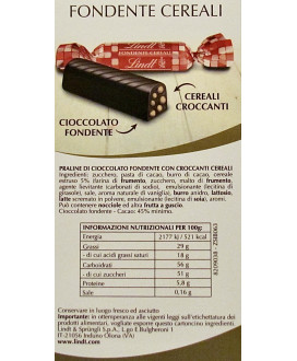 Vendita online cioccolatini Lindt Bastoncini con cioccolato fondente e cereali. Shop on line praline cacao amaro con cereali Lin